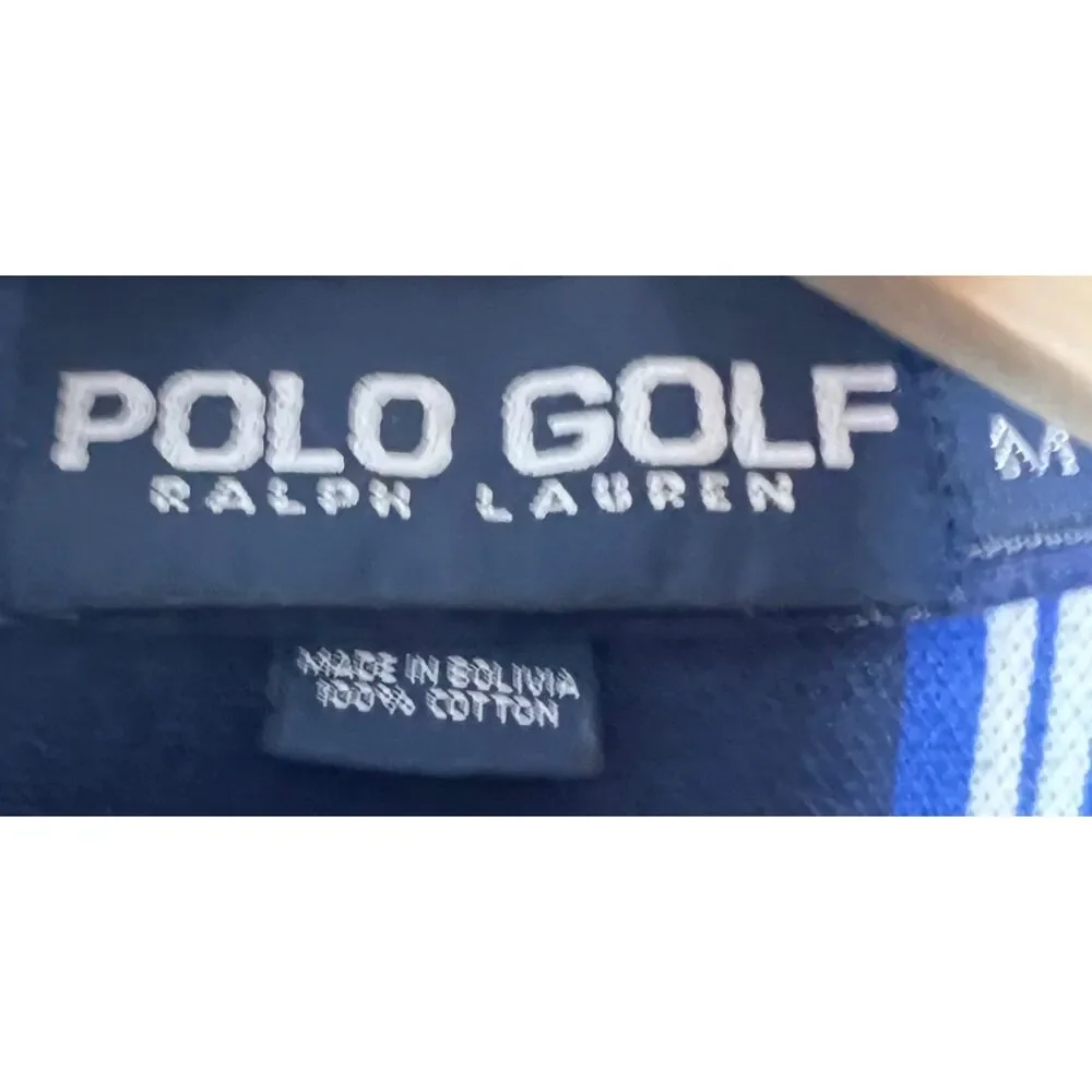 Ralph Lauren Polo Golf Blue Striped Polo Crest Logo Men's Size Medium Club Crest